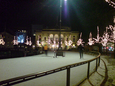 Night View of the Outdoor Skating Rink Kongens Nytorv, in Copenhagen, Denmark