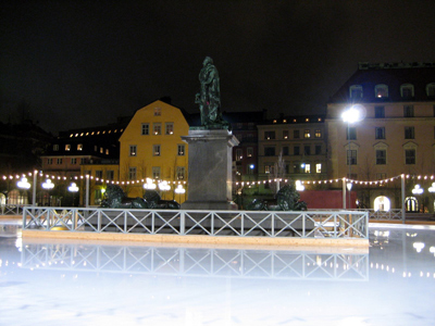 Outdoor Ice Skating Rink at Kungstradgarden Rink, in Stockholm, Sweden.