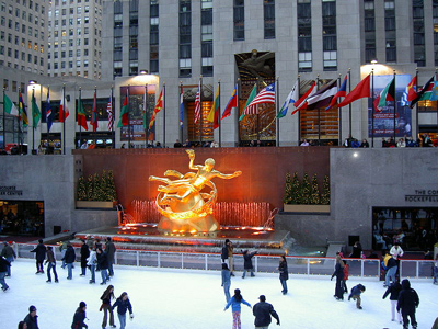 Outdoor Skating Rink of Rockefeller Plaza in New York, USA