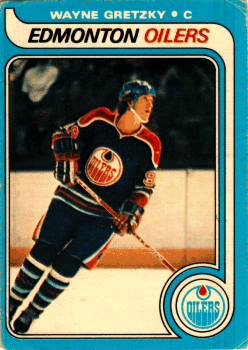 The O-PEE-CHEE Wayne Gretzky Rookie Card shows Wayne as the Captain of the Edmonton Oilers of the NHL 1979-1980 season