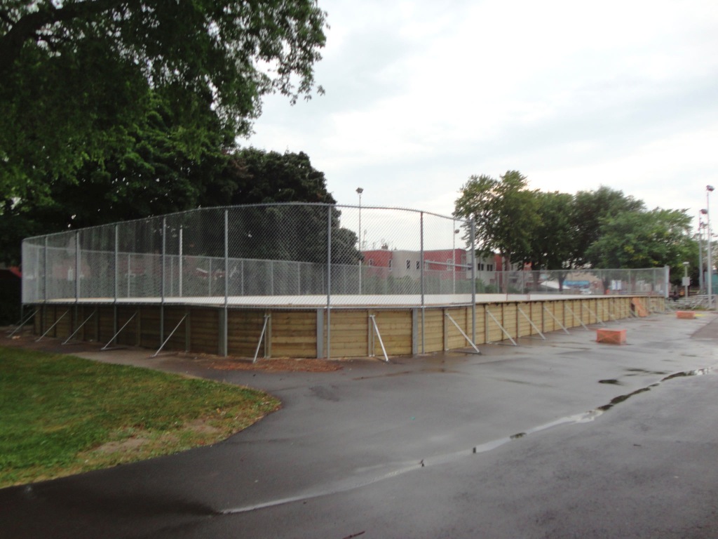 Side View of Wooden Municipal Ice Rink in Lachine, Quebec